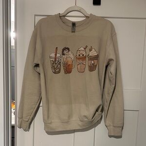 Gildan Tan Horror and Coffee Graphic Sweatshirt